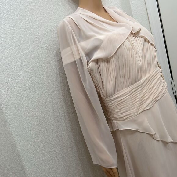 Alyce Champagne Cream Tiered Wrap Dress Jacket Wedding Embroidered Bead Diamond - Picture 3 of 16